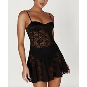 Meshki Women's Black Lace Bustier Mini Dress Cocktail Party Festival Size M